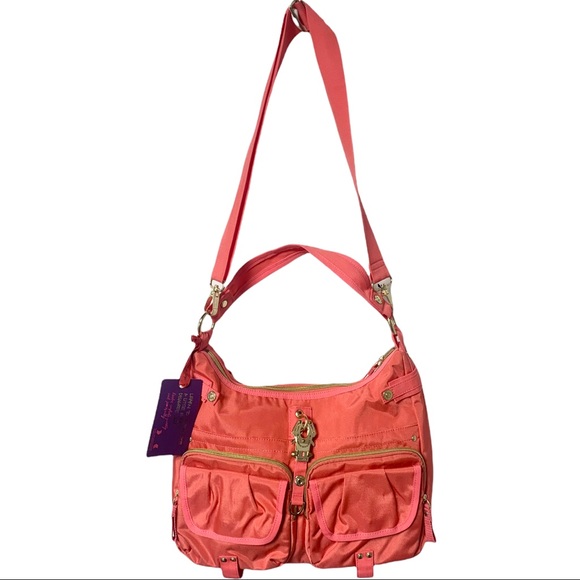 George Gina & Lucy Handbags - George Gina & Lucy - coral base measures 4in and bag across measures 15 in